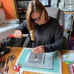Working on Handcut Copper Leaf Necklace for Fall Leaf Collection at creativejewelrybymarcia.com