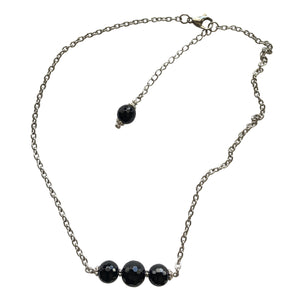 Faceted Black Onyx Stone Necklace with Stainless Steel Chain