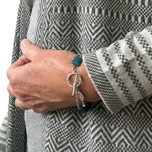 Teal and Aqua Golem Clay, Stone Bracelet with Stainless Steel Chain and Apatite Stone