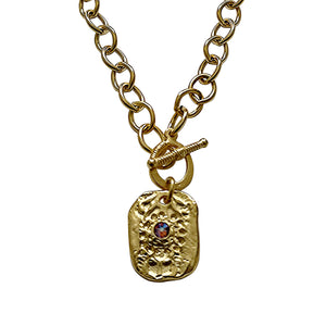 Thick Gold Chain Necklace with Rectangle Topaz Gold Pendant