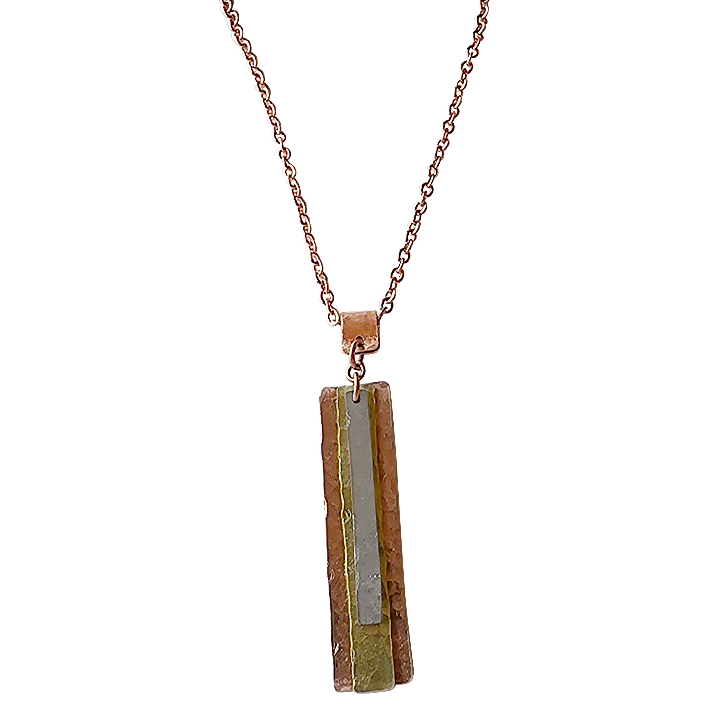 Layered Brass, Stainless Steel, Copper Pendant Necklace
