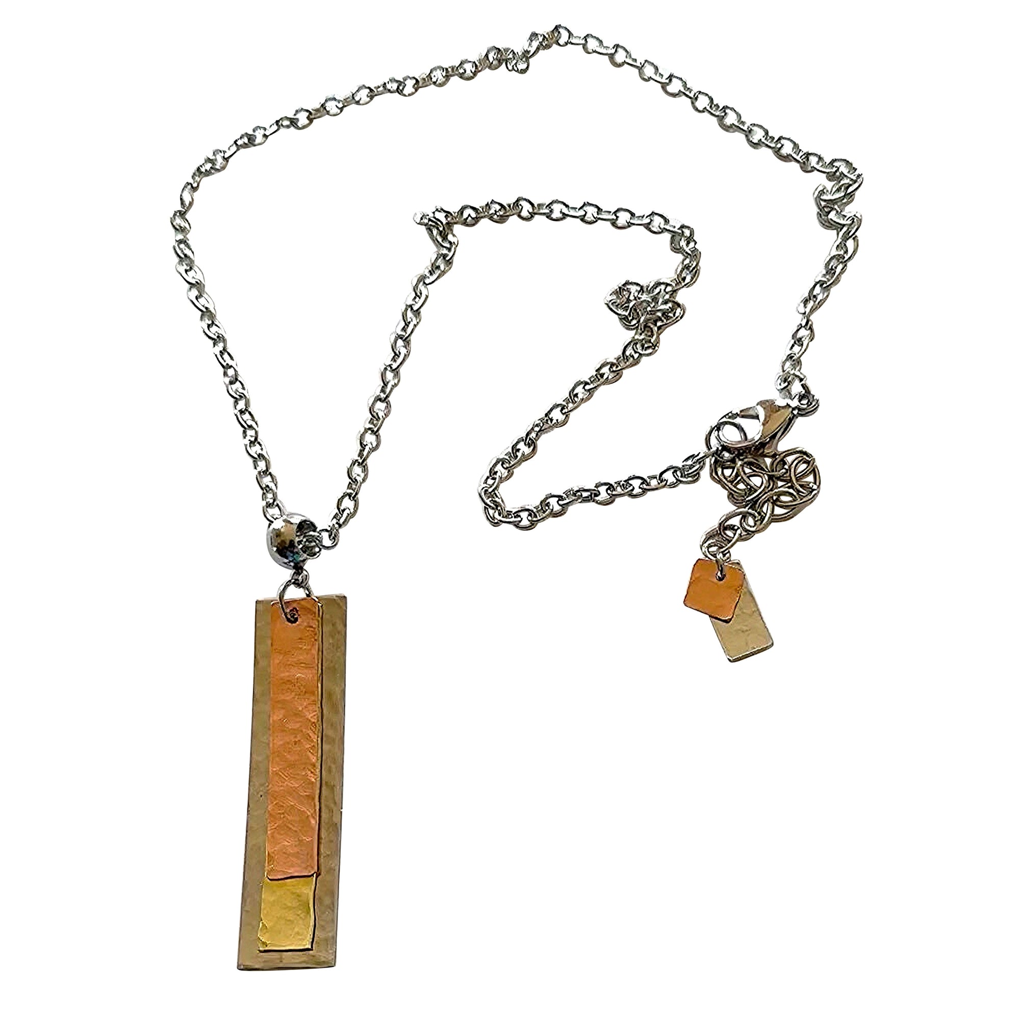 Layered Copper, Brass, Stainless Steel Pendant Necklace