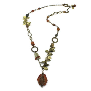 Jasper Pendant Leaf Necklace - Creative Jewelry by Marcia - Asymmetrical Jewelry - Timeless Jewelry