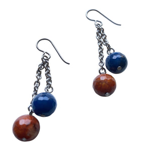 Agate Stone Silver Chain Dangle Earrings for Sensitive Ears- Creative Jewelry by Marcia