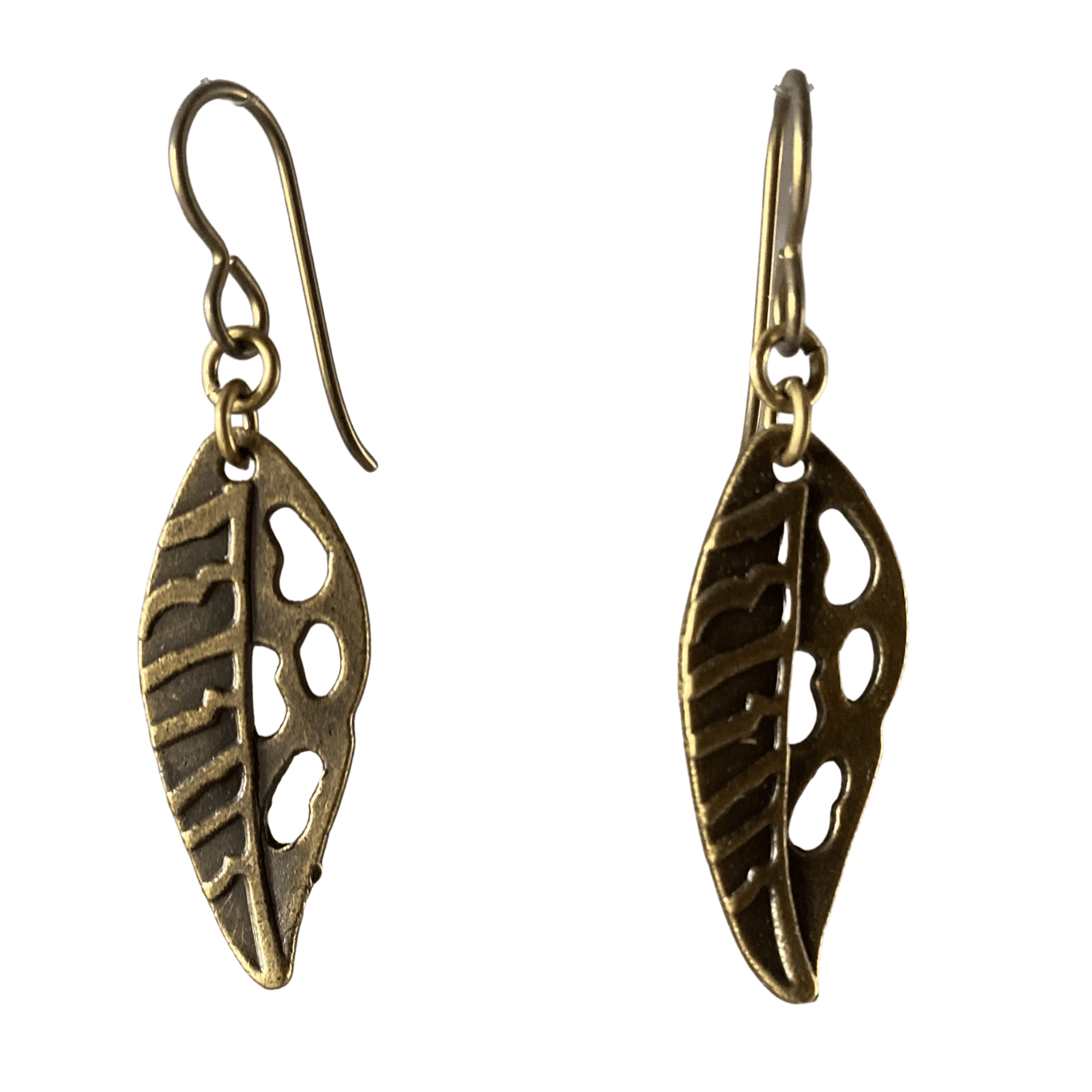 Antique Brass Cutout Leaf Earrings for Sensitive Ears-Earrings- Creative Jewelry by Marcia