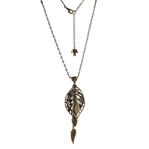 Antique Brass Chain Leaf Pendant Necklace-Necklaces- Creative Jewelry by Marcia