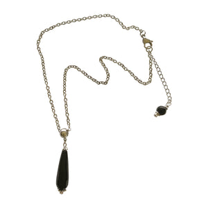 Faceted Black Onyx Pendant Necklace with Stainless Steel Chain