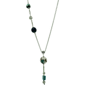 Teal Flower Golem Pendant Necklace with Apatite Stone and Golem Clay Beads-Necklaces- Creative Jewelry by Marcia