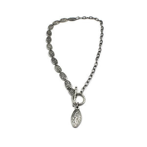 Pewter Silver Toggle Necklace with Stainless Steel Chain - Creative Jewelry by Marcia - Asymmetrical Jewelry - Timeless Jewelry