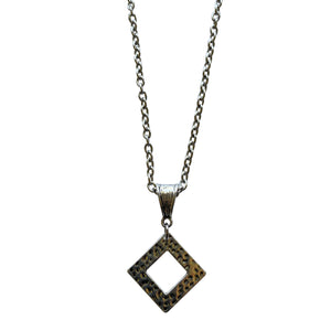 Silver Chain Necklace with Diamond Shape Pewter Pendant