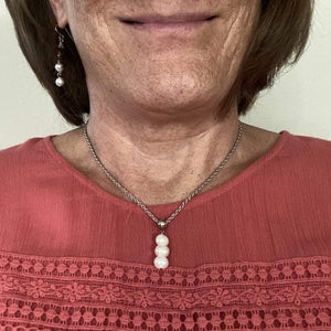 Three Freshwater Pearl Drop Pearl Necklace with Stainless Steel Silver Chain-Necklaces- Creative Jewelry by Marcia