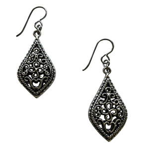 Silver Pewter Long Filigree Earrings for Sensitive Ears