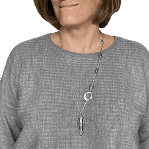 Orthocera Fossil Pendant Silver Necklace With Jasper Stones - Creative Jewelry by Marcia - Asymmetrical Jewelry - Timeless Jewelry