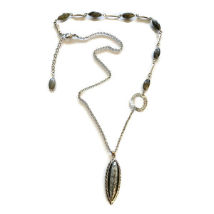 Orthocera Fossil Pendant Silver Necklace With Jasper Stones - Creative Jewelry by Marcia - Asymmetrical Jewelry - Timeless Jewelry