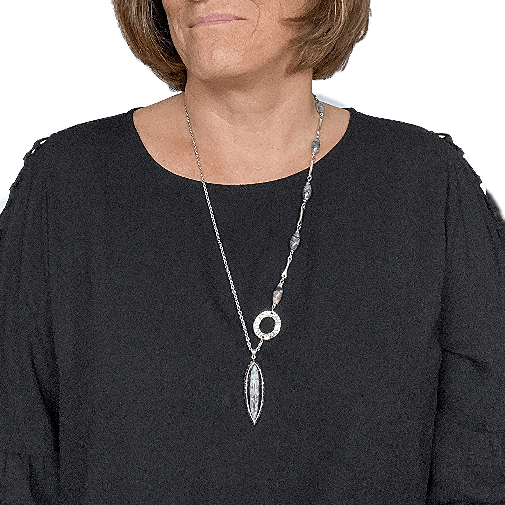 Orthocera Fossil Pendant Silver Necklace With Jasper Stones - Creative Jewelry by Marcia - Asymmetrical Jewelry - Timeless Jewelry