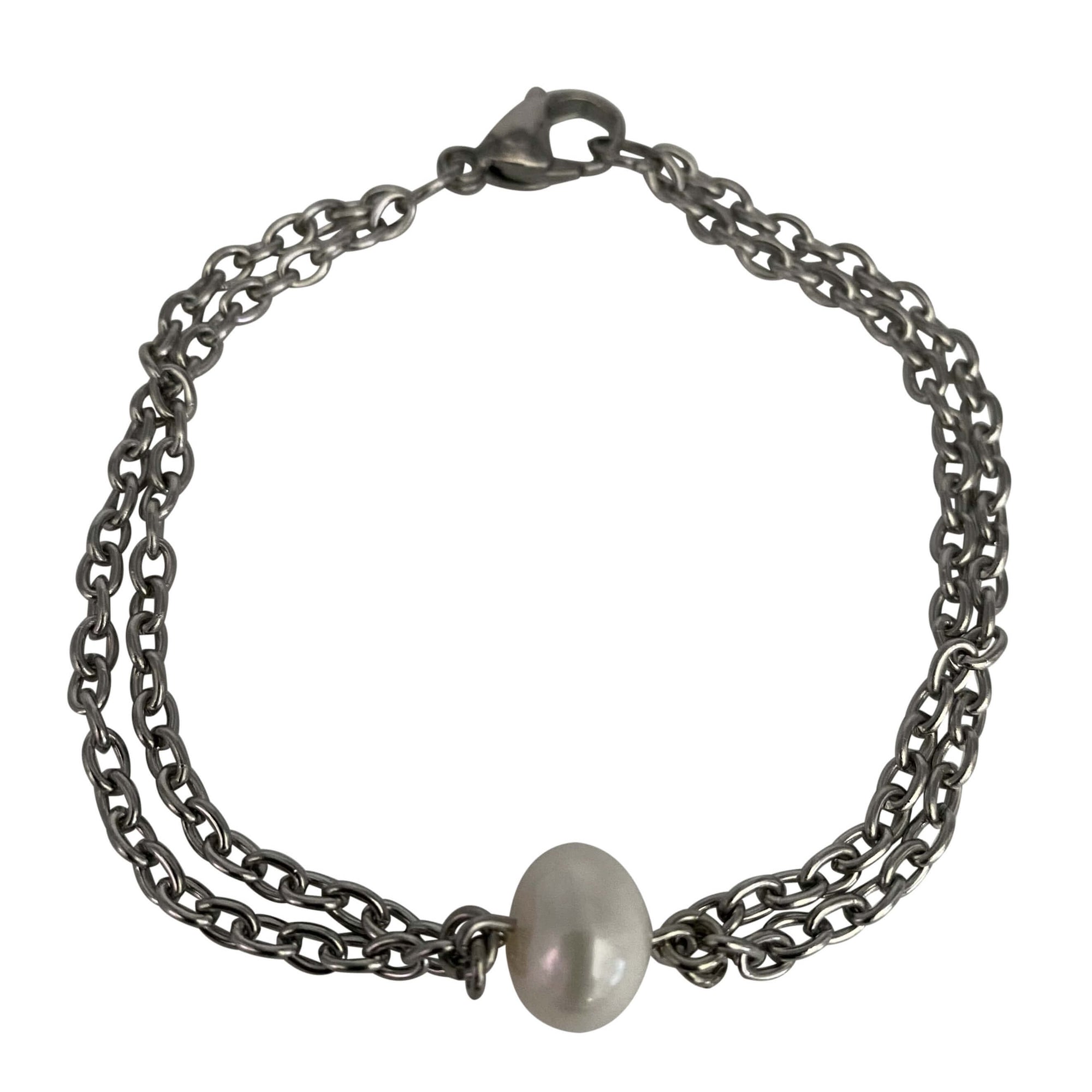 Single Freshwater Pearl Silver Chain Bracelet with Lobster Clasp-Bracelets- Creative Jewelry by Marcia