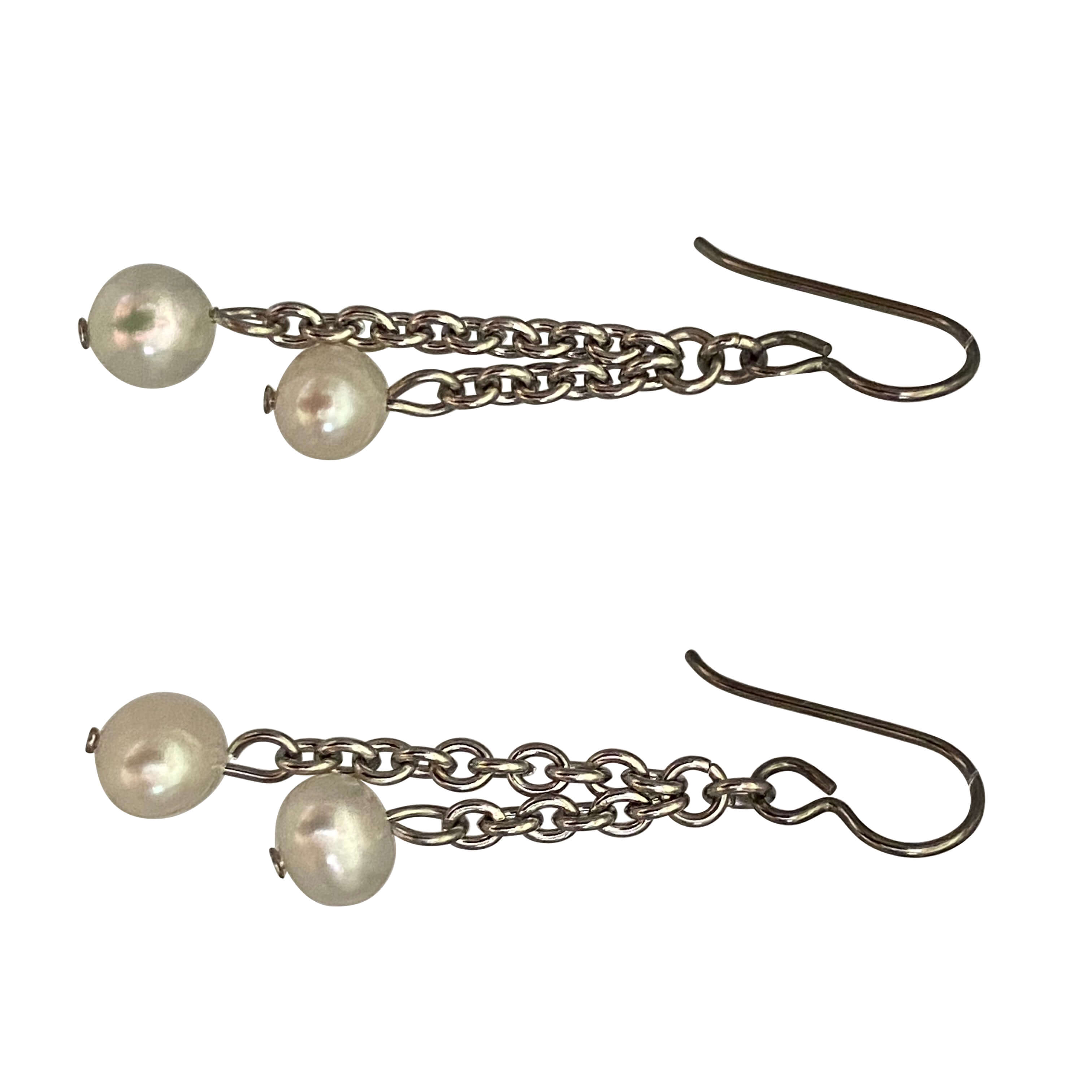 Freshwater Pearl Chain Earrings-Earrings- Creative Jewelry by Marcia