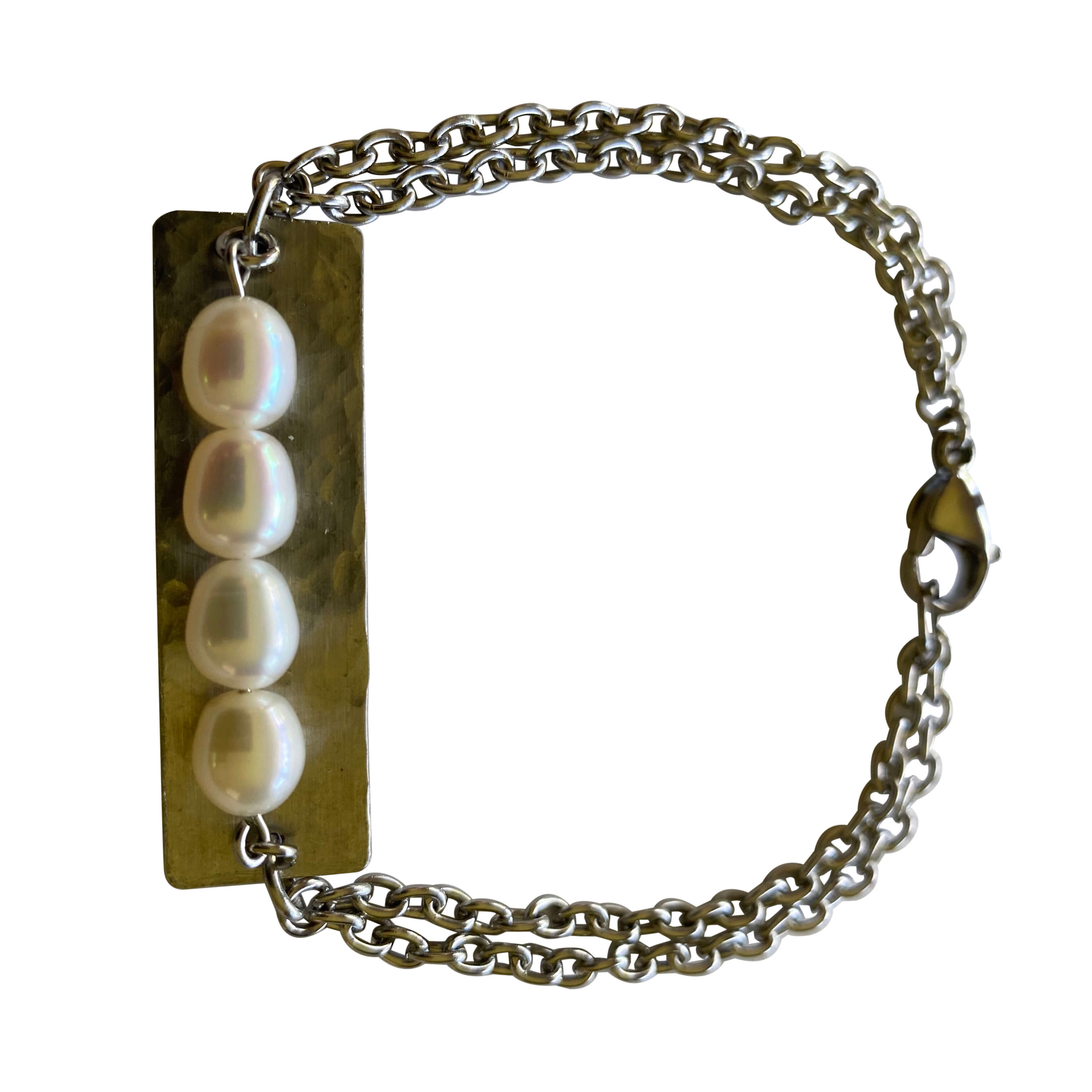 Freshwater Pearl Stainless Steel Silver Bracelet with Toggle Clasp-Bracelets- Creative Jewelry by Marcia