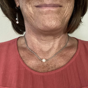 Single Round Freshwater Pearl Necklace with Stainless Steel Silver Chain-Necklaces- Creative Jewelry by Marcia