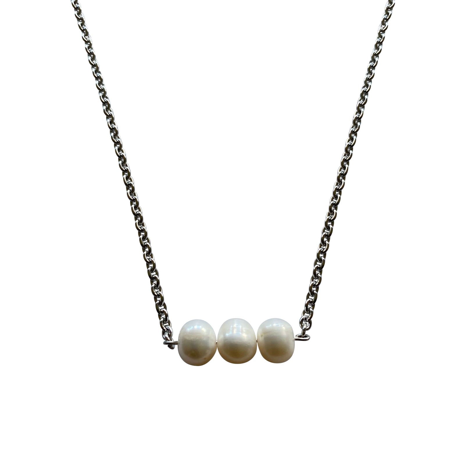 Three Freshwater Pearls Bar Pendant Necklace with Lobster Clasp-Necklaces- Creative Jewelry by Marcia