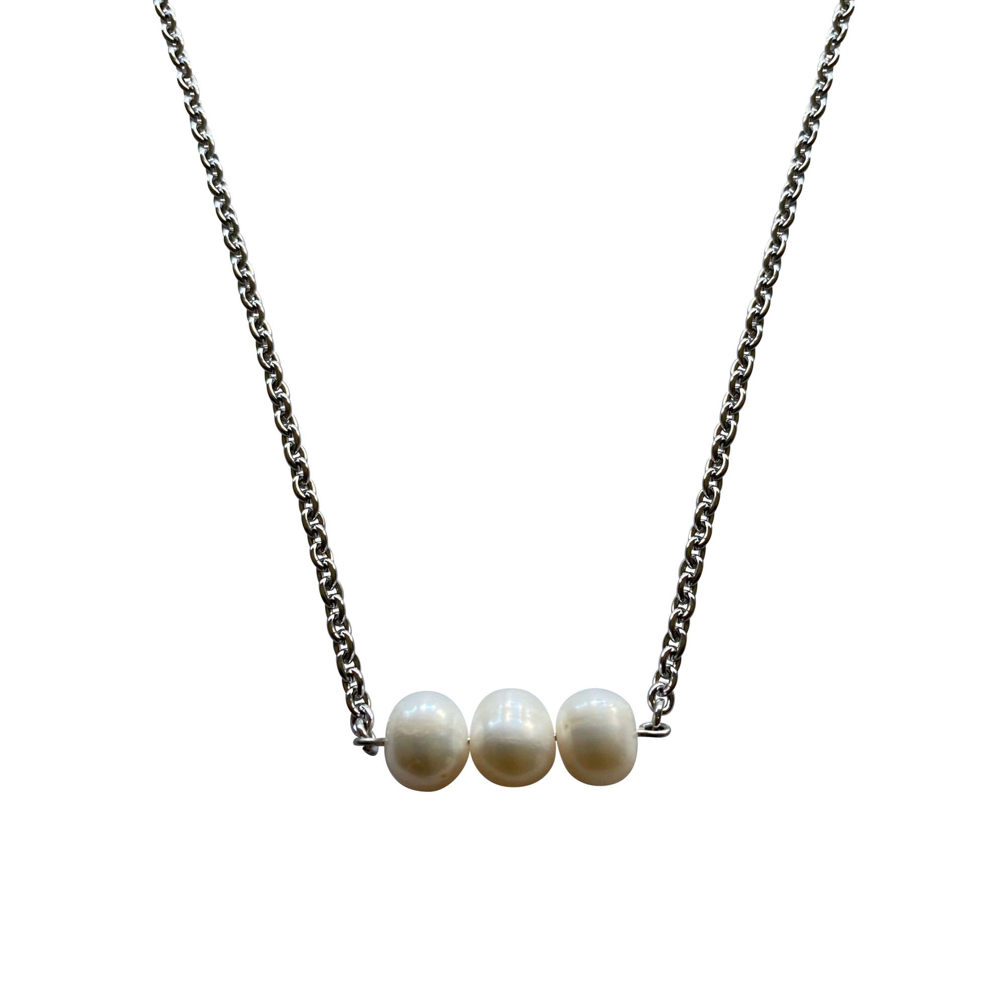 Three Freshwater Pearls Bar Pendant Necklace with Lobster Clasp-Necklaces- Creative Jewelry by Marcia