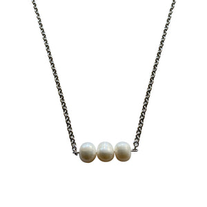 Three Freshwater Pearls Bar Pendant Necklace with Lobster Clasp-Necklaces- Creative Jewelry by Marcia