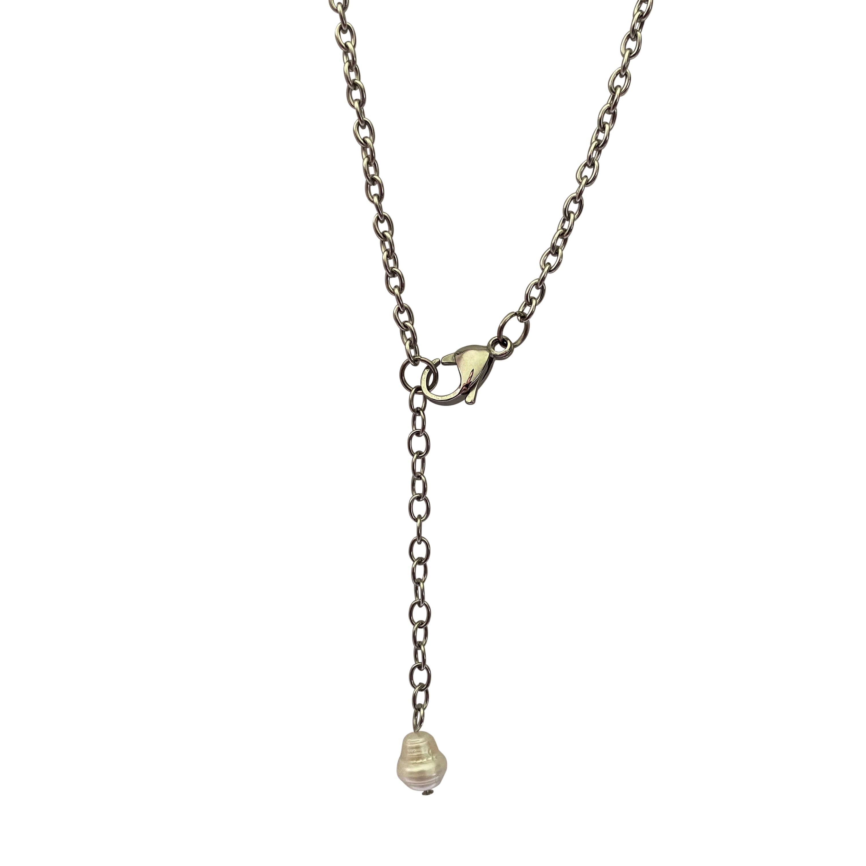Baroque Pearls Pendant Necklace with Silver Hammered Ring-Necklaces- Creative Jewelry by Marcia