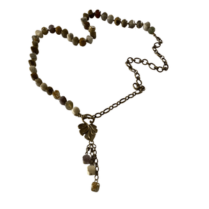 Hand Knotted Ocean Jasper Long Necklace with Leaf Toggle Clasp-Necklaces- Creative Jewelry by Marcia