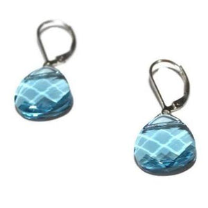 Aquamarine Swarovski Crystal Briolette Dangle Earrings - Creative Jewelry by Marcia - Asymmetrical Jewelry - Timeless Jewelry