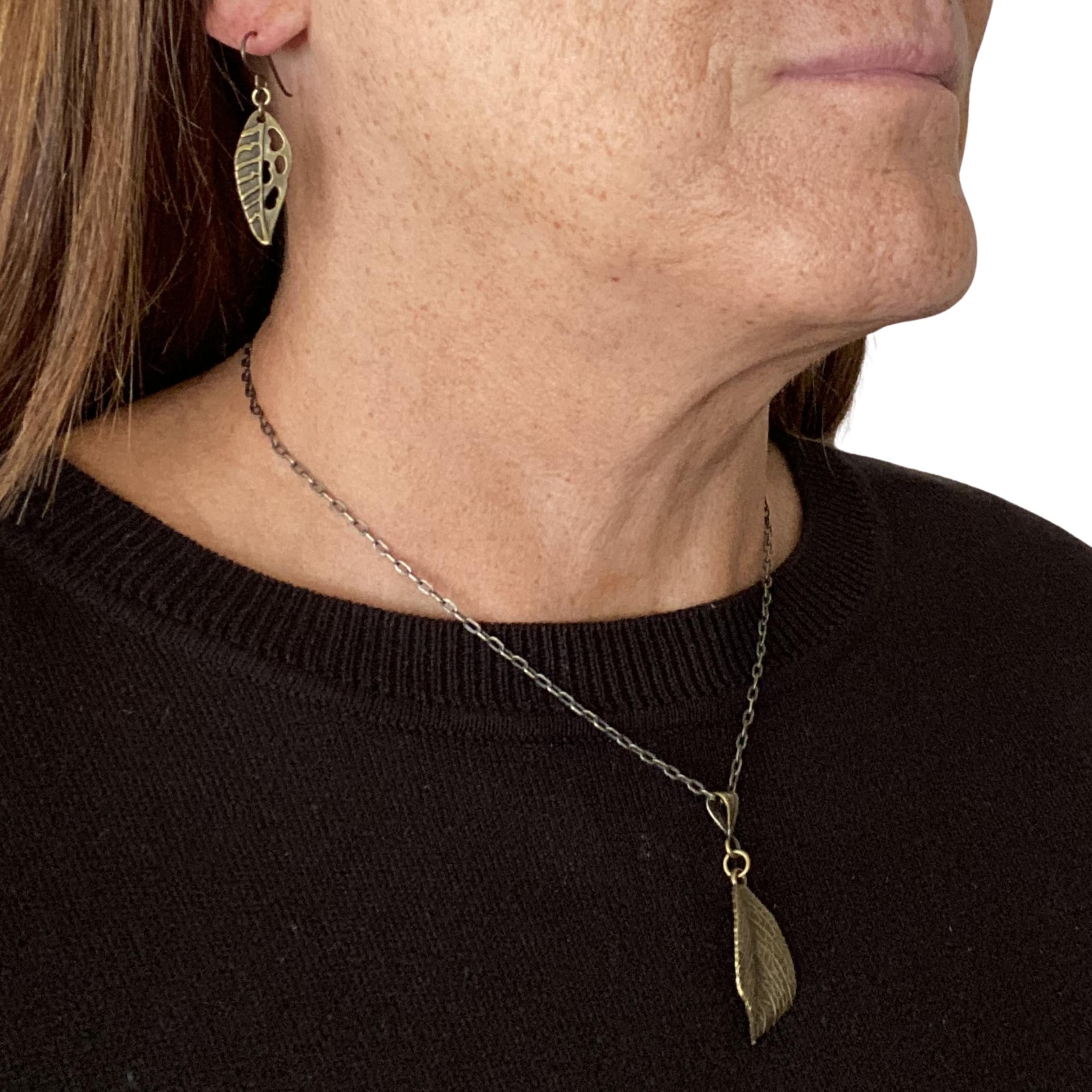 Antique Brass Leaf Necklace with Antique Brass Chain
