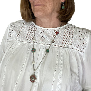 Tibetan Silver Pendant Necklace with White Howlite and Czech Beads- Creative Jewelry by Marcia