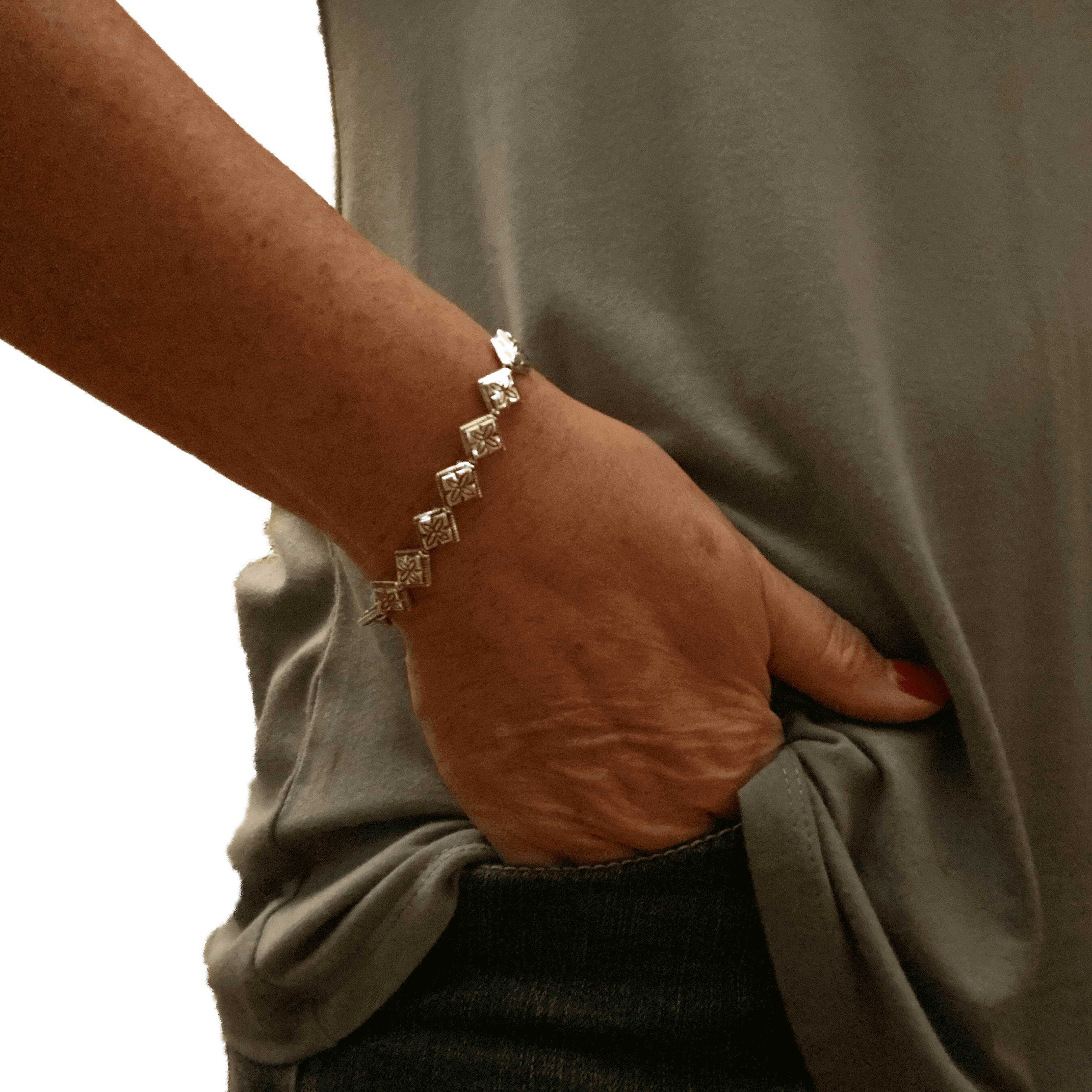 Pewter Silver Bracelet with Diamond Shape Silver Beads - Creative Jewelry by Marcia - Asymmetrical Jewelry - Timeless Jewelry