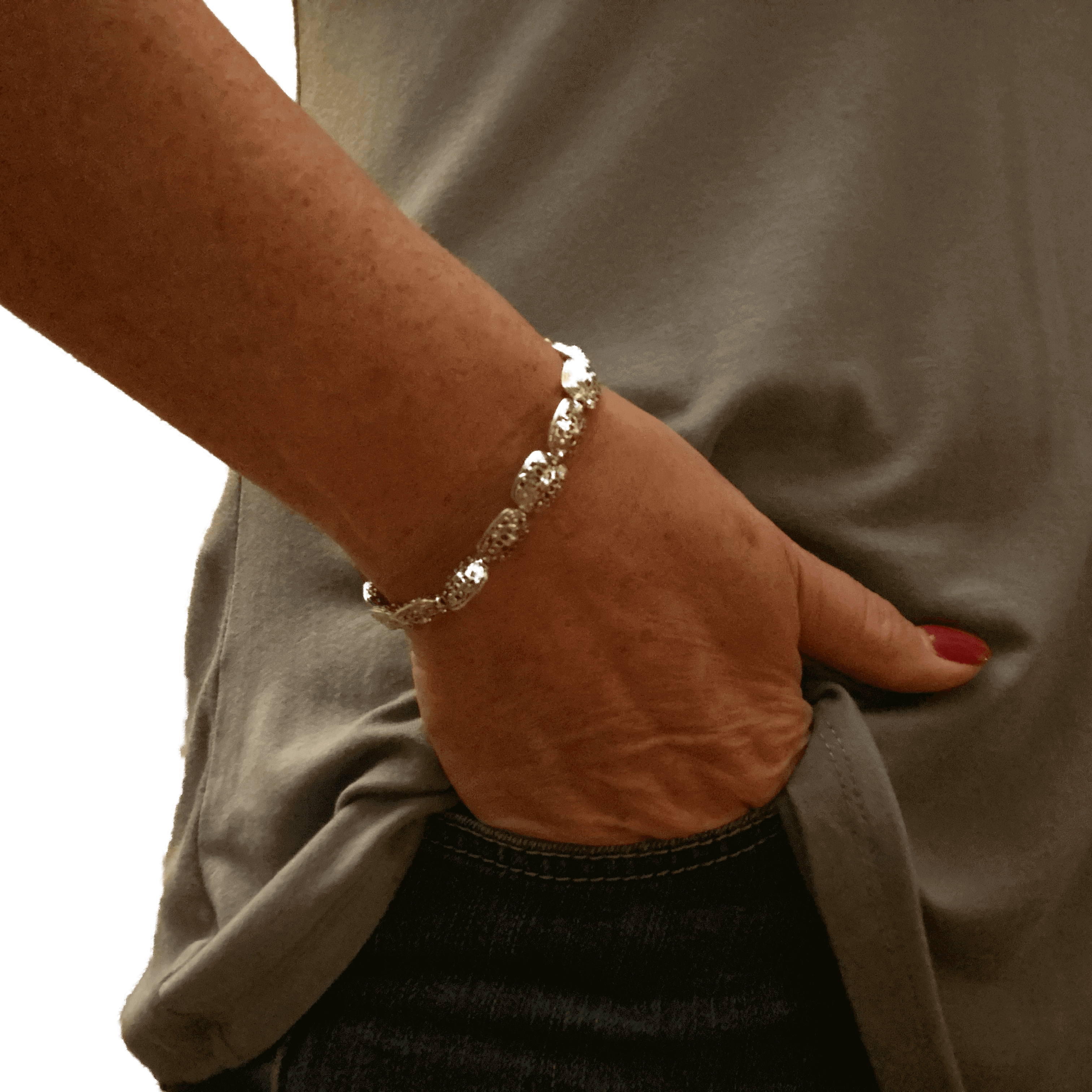 Pewter Silver Bracelet with Oval Rectangle Silver Beads - Creative Jewelry by Marcia - Asymmetrical Jewelry - Timeless Jewelry