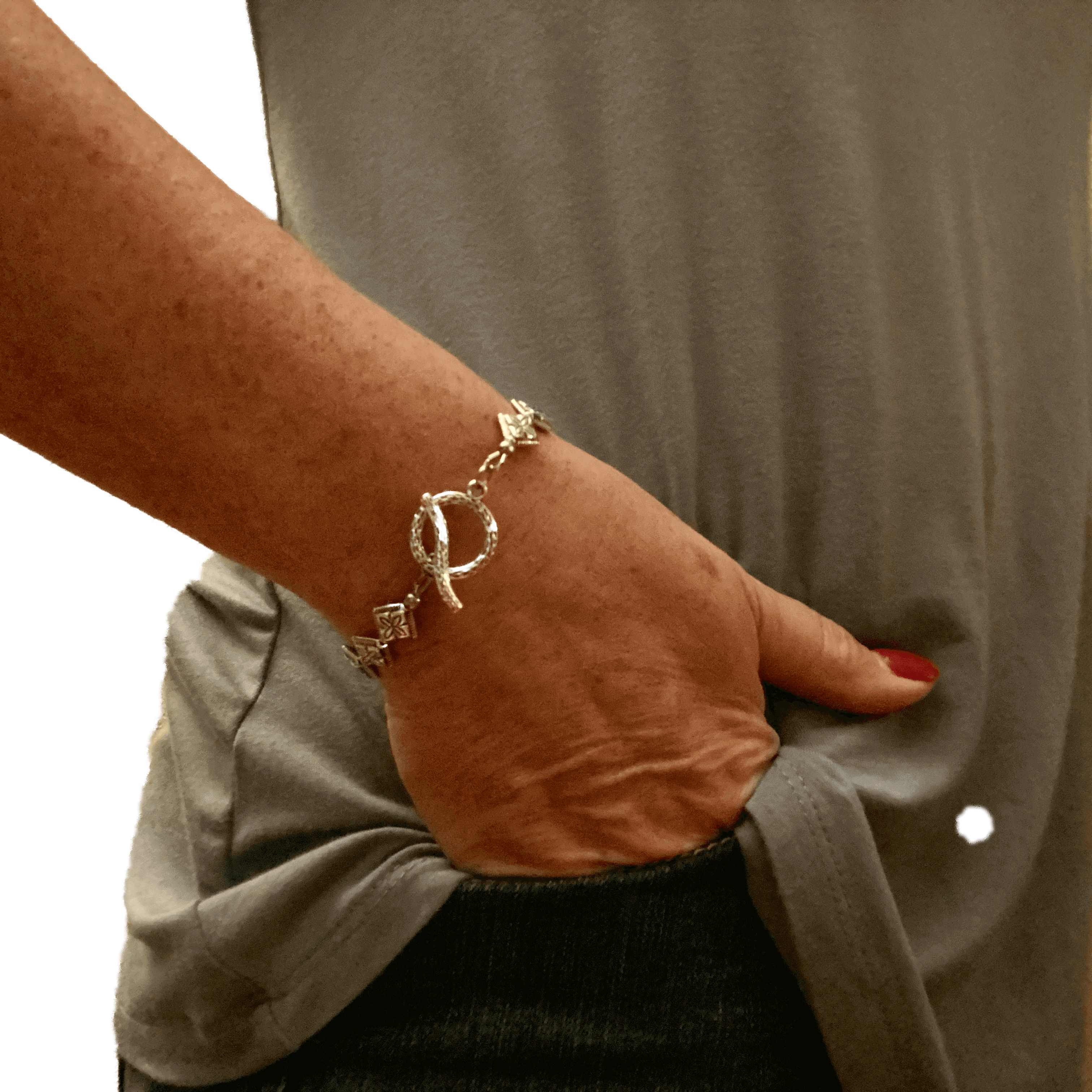 Pewter Silver Bracelet with Diamond Shape Silver Beads - Creative Jewelry by Marcia - Asymmetrical Jewelry - Timeless Jewelry
