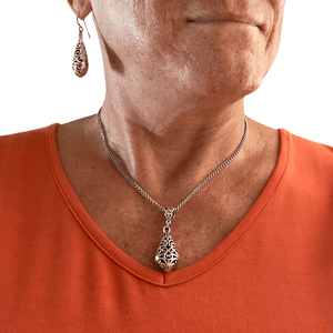 Pewter Filigree Pendant Necklace with Stainless Steel Chain-Necklaces- Creative Jewelry by Marcia