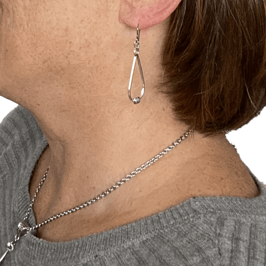 Long Silver Earrings for Sensitive Ears - Creative Jewelry by Marcia - Asymmetrical Jewelry - Timeless Jewelry