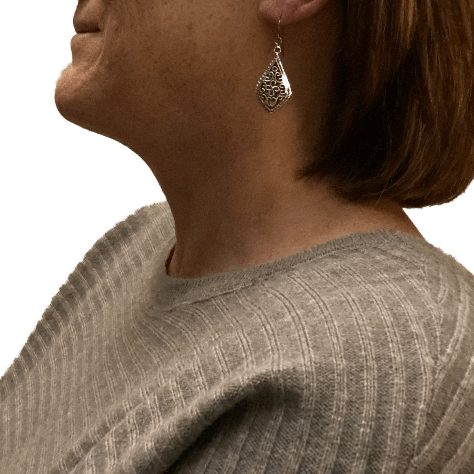 Silver Pewter Long Filigree Earrings for Sensitive Ears - Creative Jewelry by Marcia - Asymmetrical Jewelry - Timeless Jewelry