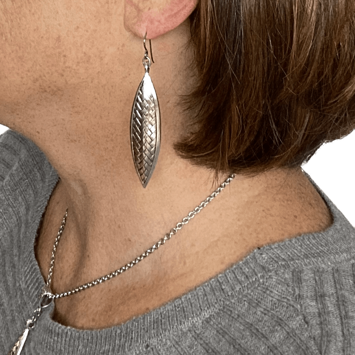 Pewter Silver Long Earrings for Sensitive Ears - Creative Jewelry by Marcia - Asymmetrical Jewelry - Timeless Jewelry