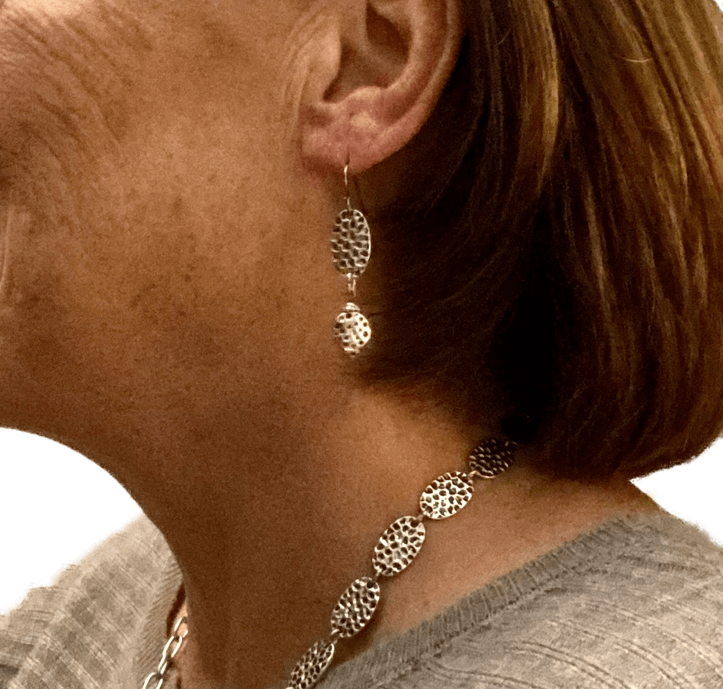 Pewter Silver Hammered Earrings for Sensitive Ears - Creative Jewelry by Marcia - Asymmetrical Jewelry - Timeless Jewelry