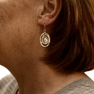 Oval Pewter Silver Earrings for Sensitive Ears - Creative Jewelry by Marcia - Asymmetrical Jewelry - Timeless Jewelry