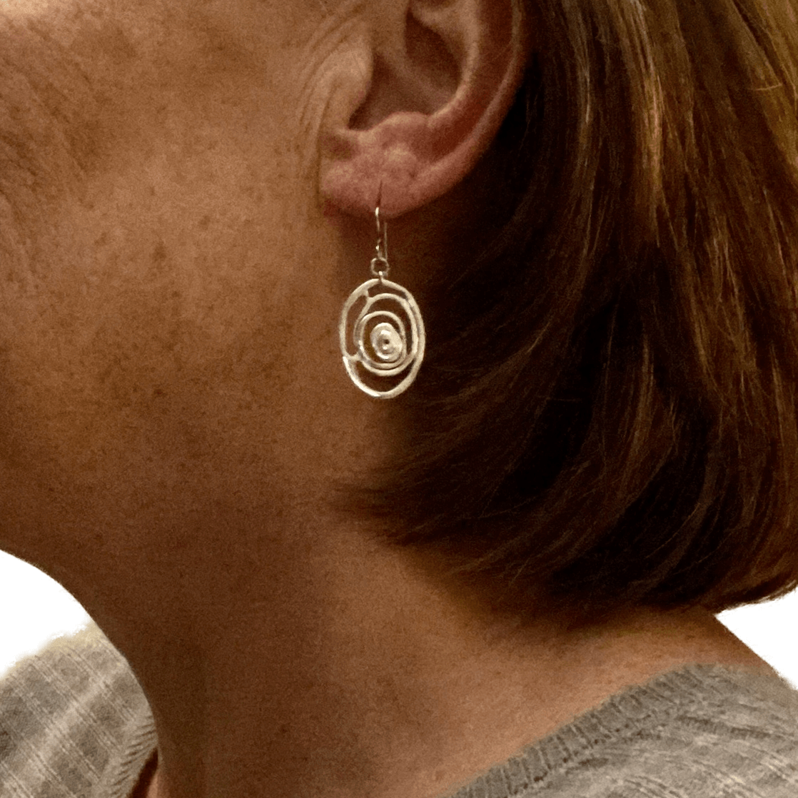 Oval Pewter Silver Earrings for Sensitive Ears - Creative Jewelry by Marcia - Asymmetrical Jewelry - Timeless Jewelry