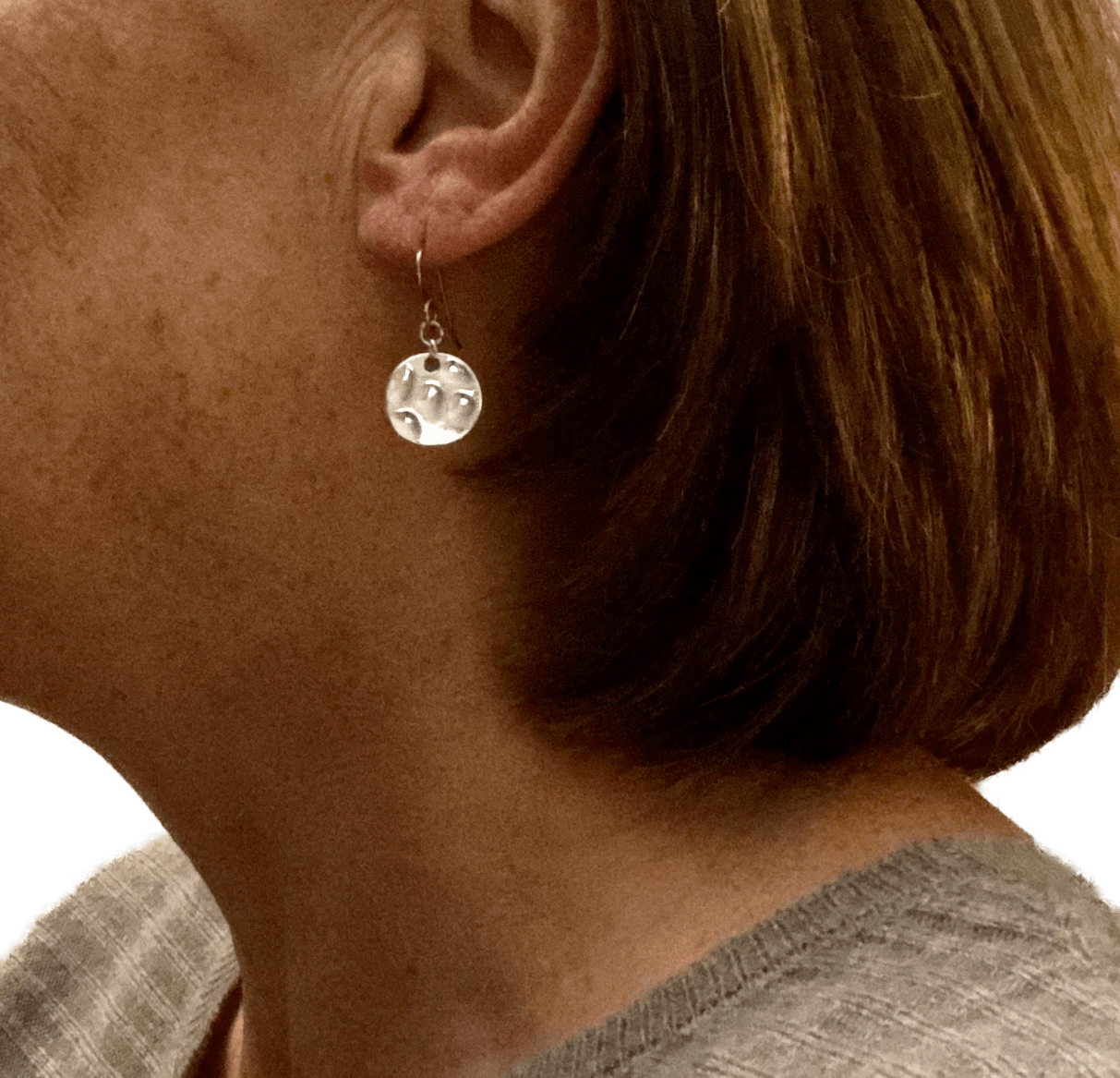 Pewter Silver Small Circle Earrings for Sensitive Ears - Creative Jewelry by Marcia - Asymmetrical Jewelry - Timeless Jewelry
