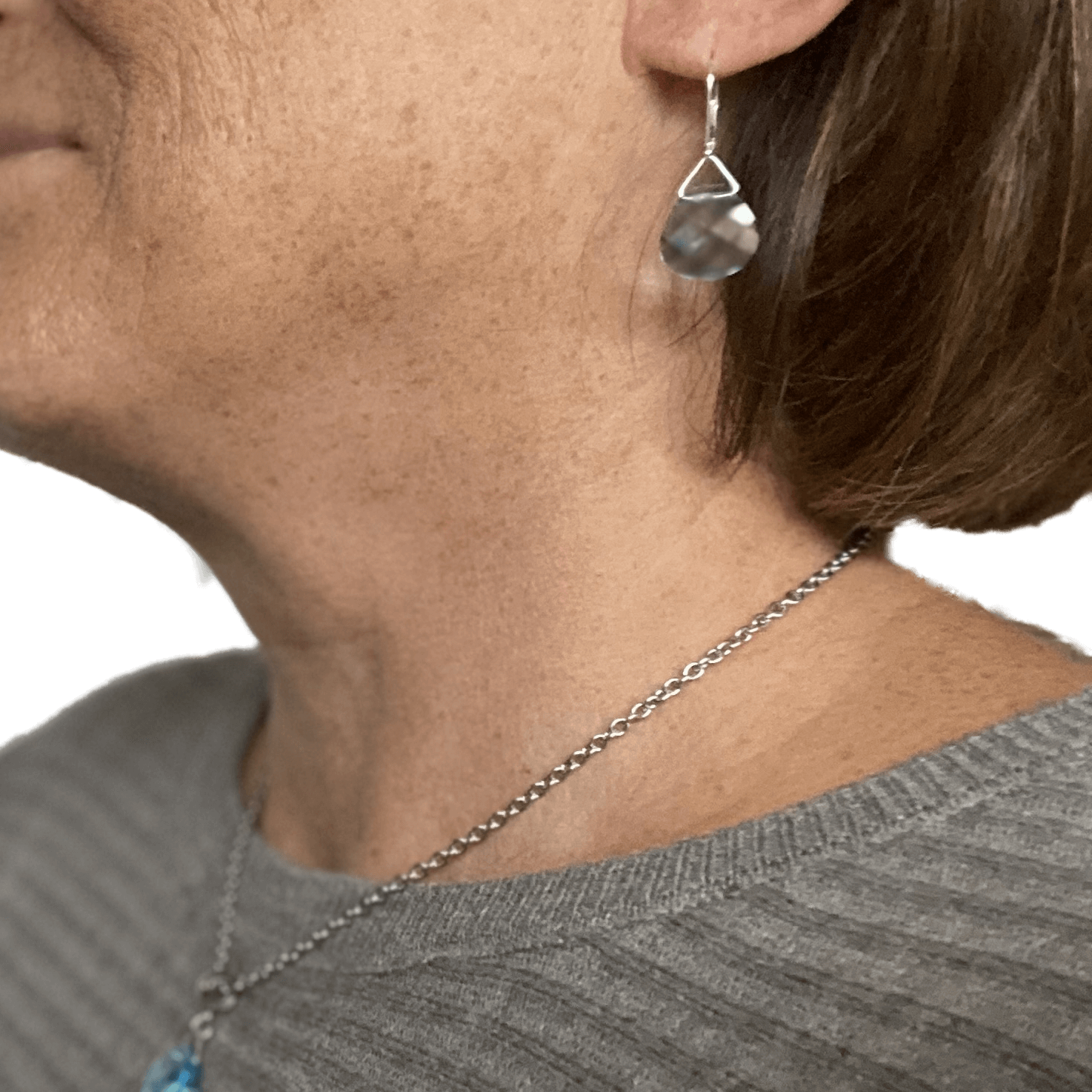 Aquamarine Swarovski Crystal Briolette Dangle Earrings - Creative Jewelry by Marcia - Asymmetrical Jewelry - Timeless Jewelry