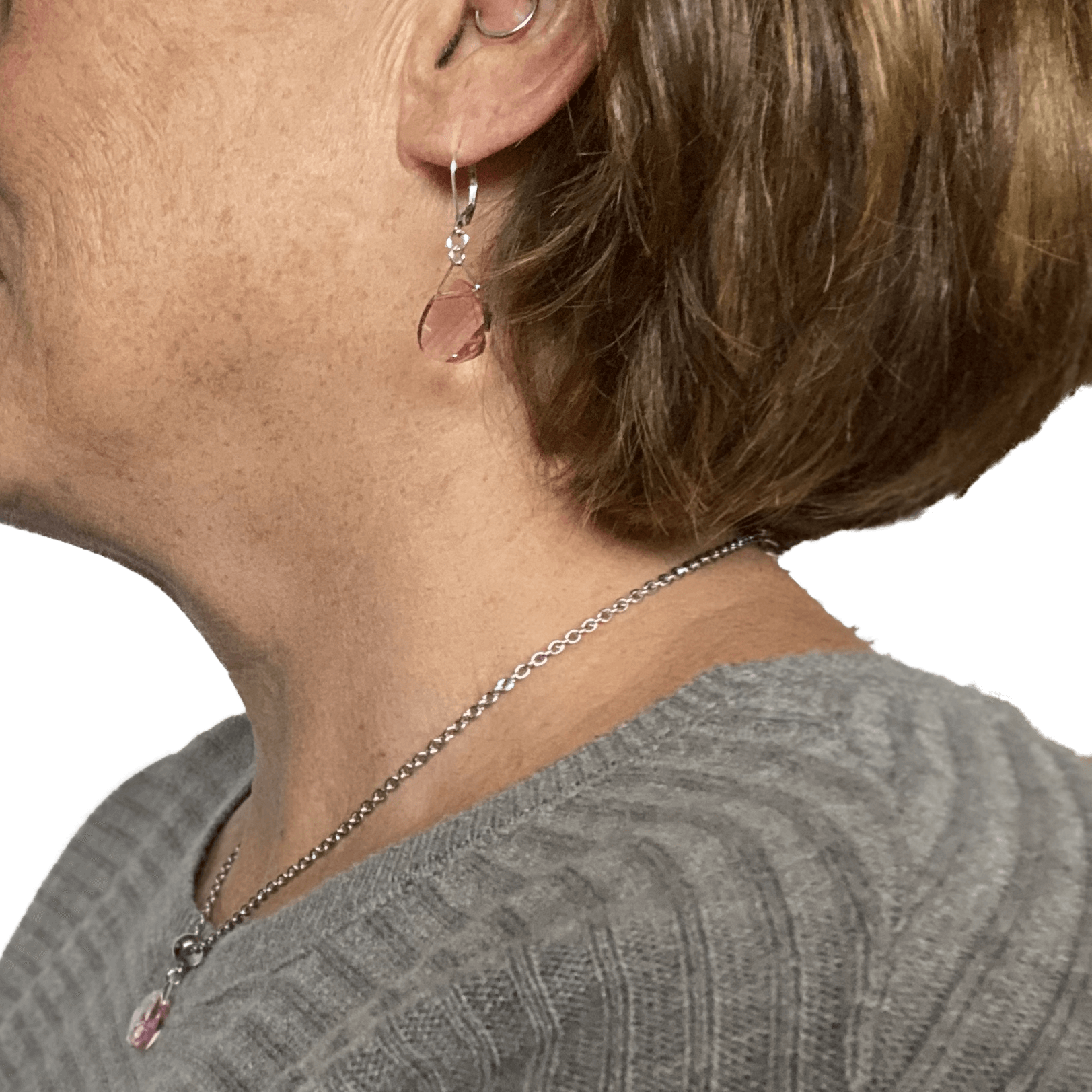 Light Rose Swarovski Crystal Briolette Dangle Earrings with Sterling Silver Leverback - Creative Jewelry by Marcia - Asymmetrical Jewelry - Timeless Jewelry
