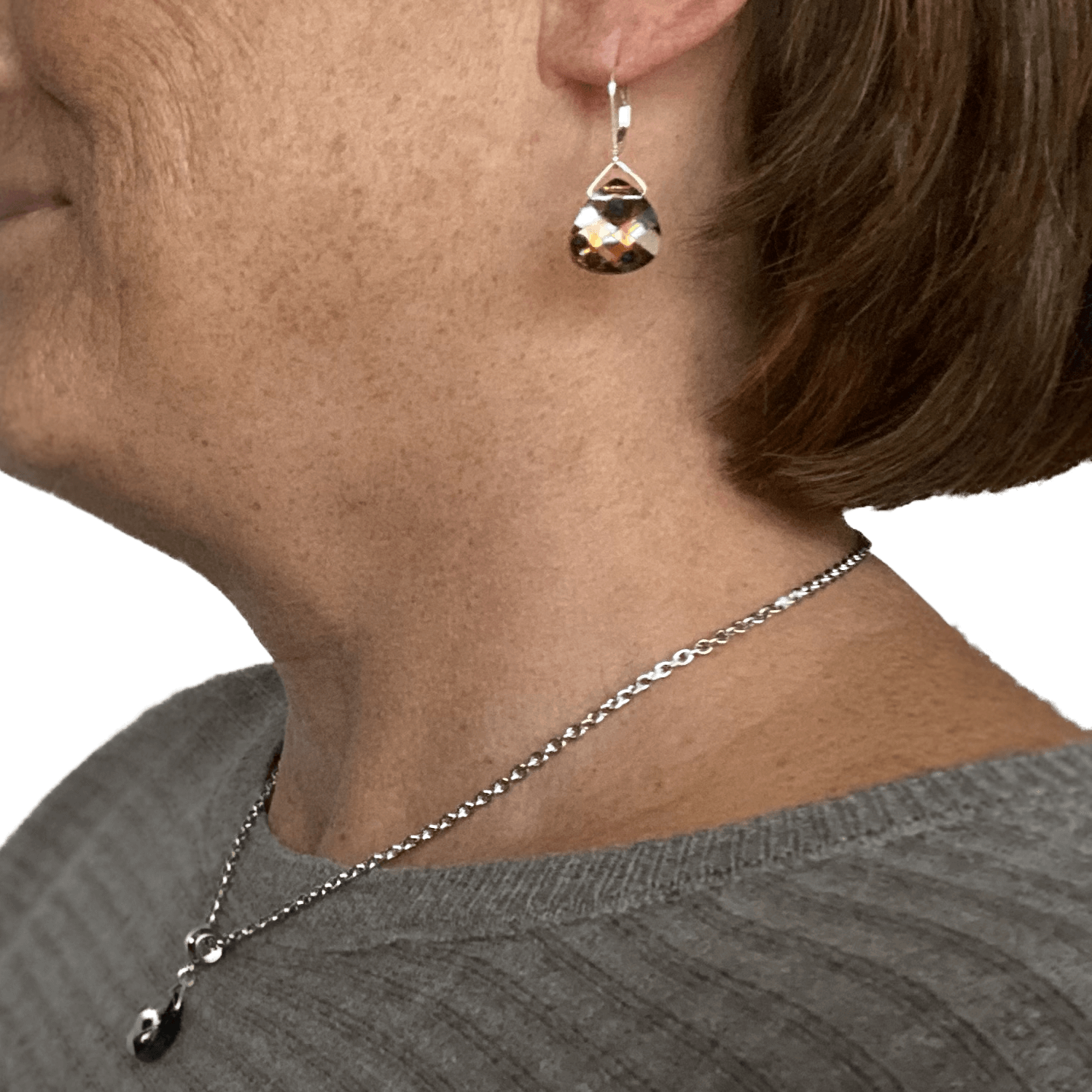 Peacock Eye Swarovski Crystal Briolette Dangle Earrings - Creative Jewelry by Marcia - Asymmetrical Jewelry - Timeless Jewelry