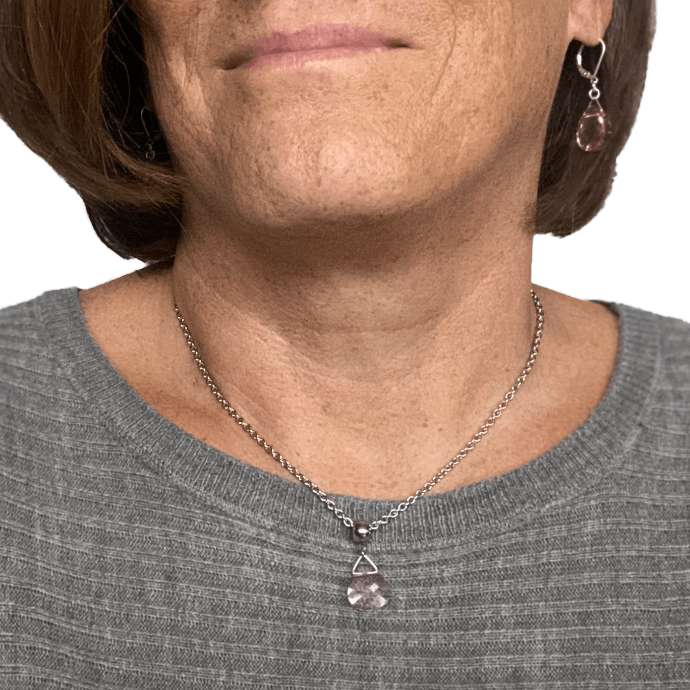 Light Rose Swarovski Crystal Necklace - Creative Jewelry by Marcia - Asymmetrical Jewelry - Timeless Jewelry
