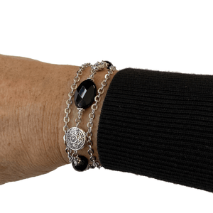 Black and Silver Bracelet with Black Onyx Stones-Bracelets- Creative Jewelry by Marcia