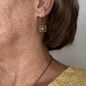 Rhyolite Brass Square Earrings with Niobium Ear Wires for Sensitive Ears-Earrings- Creative Jewelry by Marcia