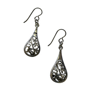 Pewter Silver Filigree Earrings for Sensitive Ears