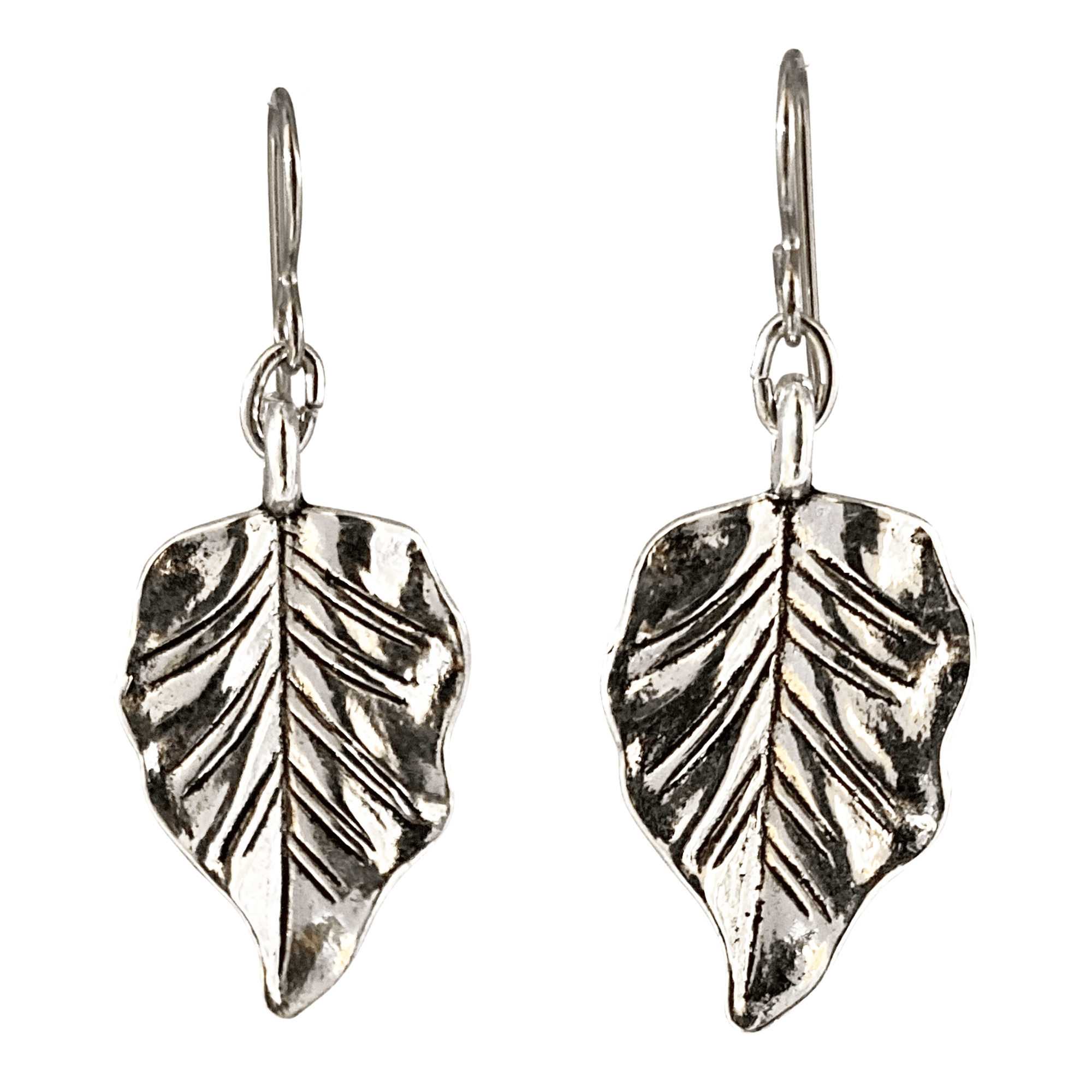 Silver Pear Shape Leaf Earrings for Sensitive Ears-Earrings- Creative Jewelry by Marcia